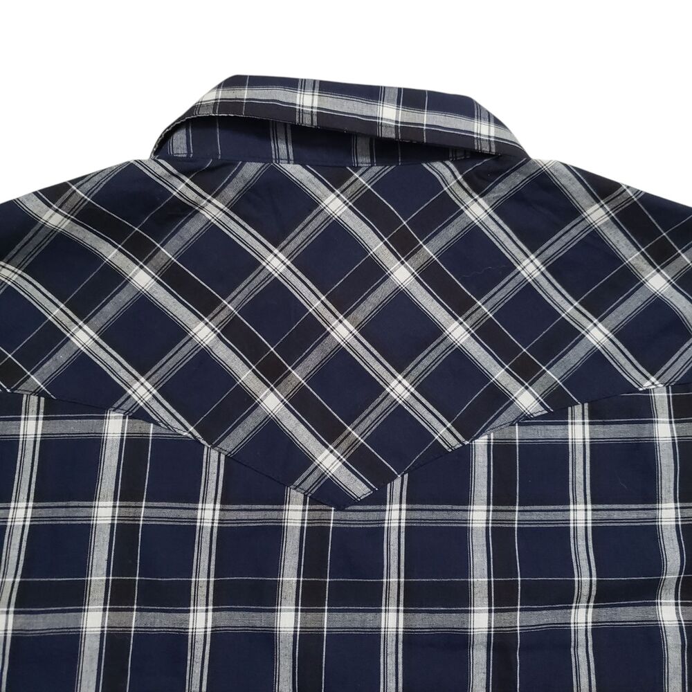 Wrangler Western Pearl Snap Shirt Mens XL Blue Plaid Long Sleeve Cowboy Outdoor - Picture 12 of 13